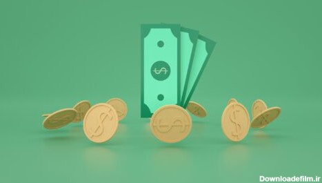 دانلود عکس اسکناس دلار نقدی و سکه های شناور در اطراف سبز