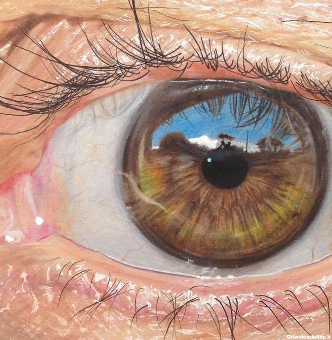 نقاشی چشم های بسیار طبیعی با مداد رنگی
