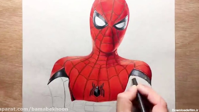 کشیدن نقاشی مرد عنکبوتی از فیلم مرد عنکبوتی: بازگشت به خانه با جزئیات حرفه  ای