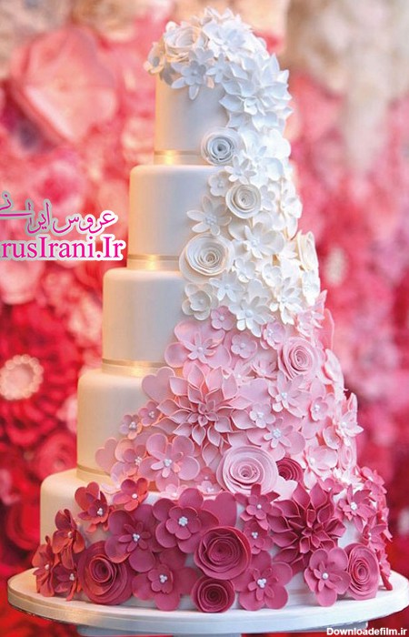 عکس کیک عروسی گل صورتی