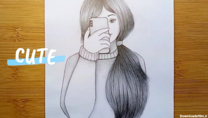 آموزش نقاشی سیاه قلم / نحوه ترسیم دختر با گوشی همراه