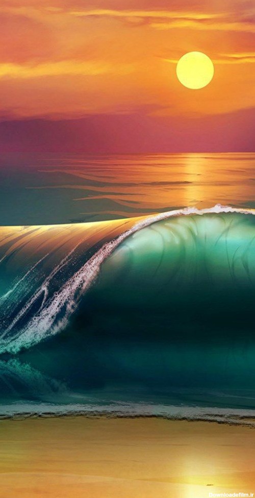والپیپر موبایل ترکیب چشم نواز موج دریا و غروب آفتاب