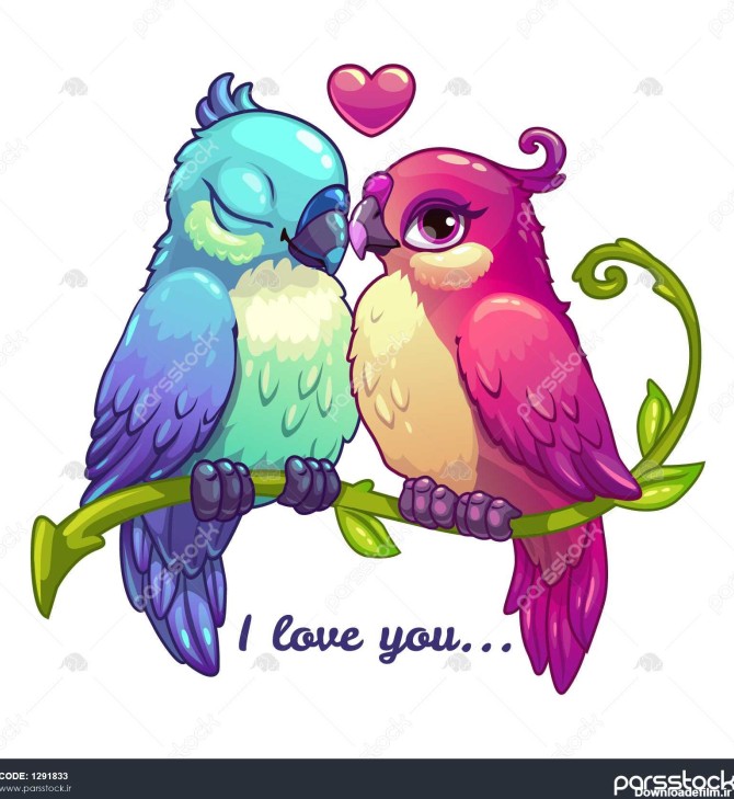 زوج پرنده ناز عاشق تصویر وکتور کارتونی در پس زمینه سفید 1291833