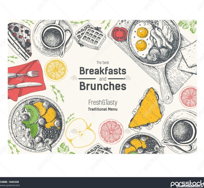 صبحانه و ناهارخوری قاب بالای دید طراحی منو غذا بردار دست نقاشی ...