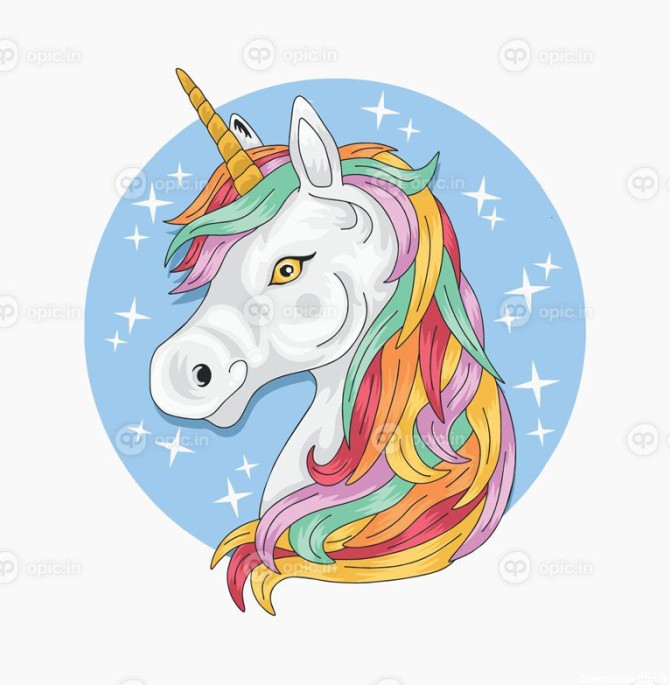 پوستر تصویر جالب اسب شاخدار با موهای رنگارنگ | اوپیک