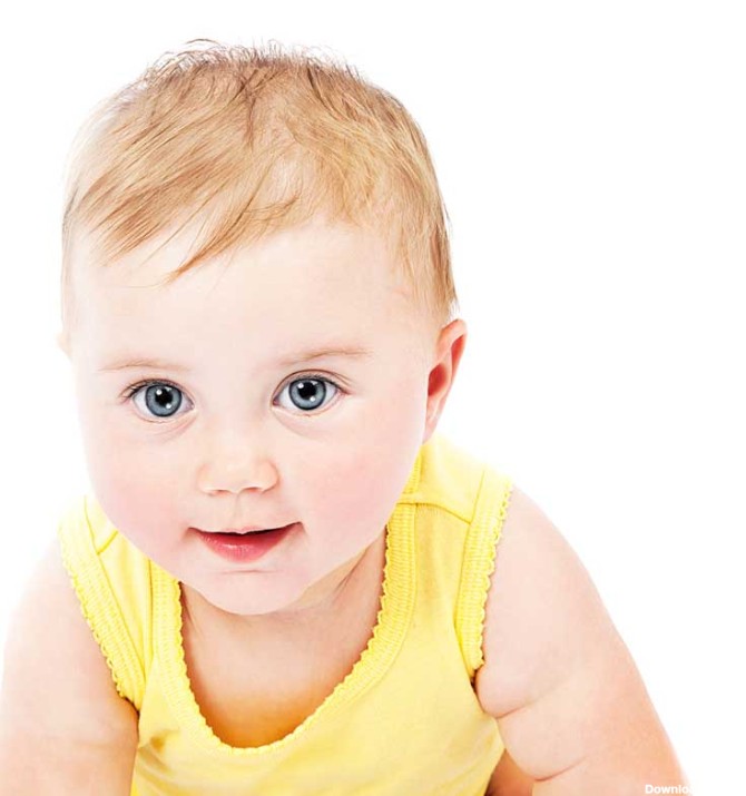 دانلود تصویر باکیفیت نوزاد تپل و چشم رنگی با مو های زرد
