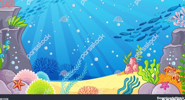 کف دریا تصویر برداری با پس زمینه در سبک کارتونی عمق اقیانوس 1461329