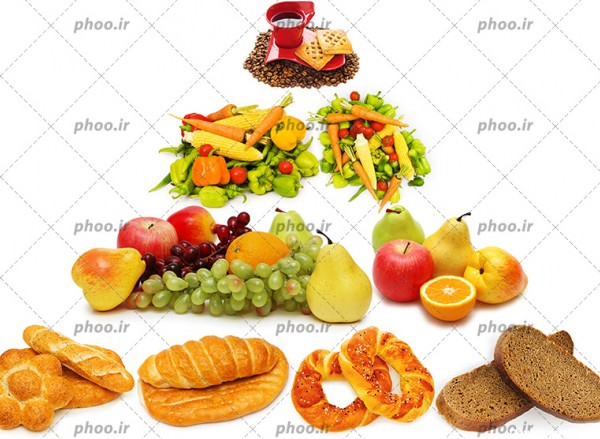 عکس با کیفیت هرم غذایی مواد مفید و مقوی مثل میوه ها و سبزیجات ...