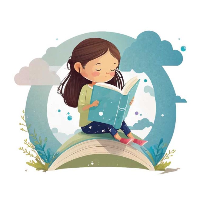 دانلود طرح دختر بچه زیبا در حال کتاب خواندن | تیک طرح مرجع گرافیک ...
