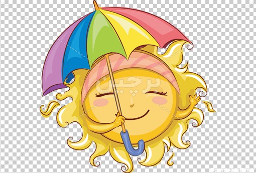 Borchin-ir-happy cartoon sun with an umbrella png photo دانلود عکس کارتونی خورشید خانم بصورت دوربری شده۲