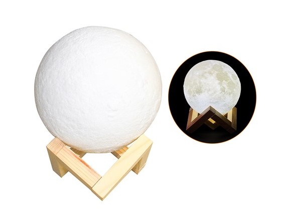 چراغ خواب طرح کره ماه مدل شارژی با پایه چوبی امکان سفارش چاپ عکس
