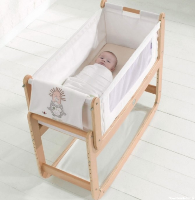 مدل گهواره نوزاد چوبی و تور ساده و امن