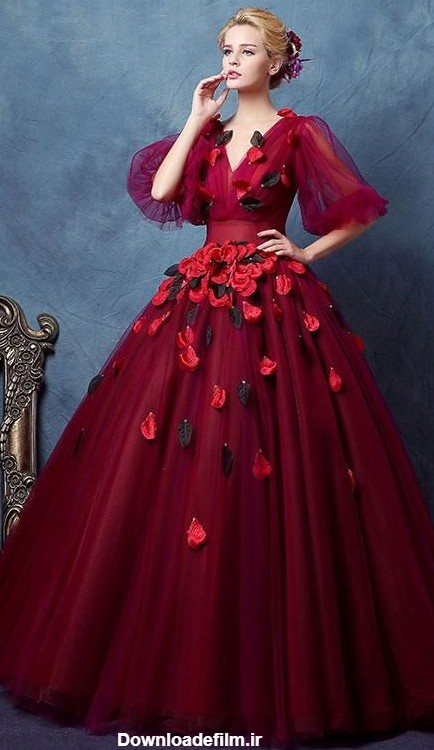 لباس شیک نامزدی مدل پرنسسی قرمز رنگ و جدید