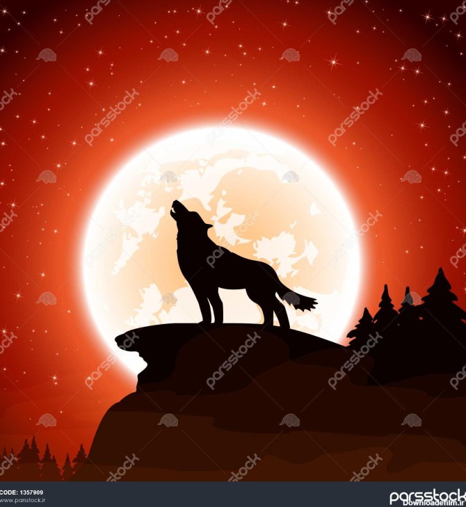 گرگ و ماه در پس زمینه آسمان 1357909