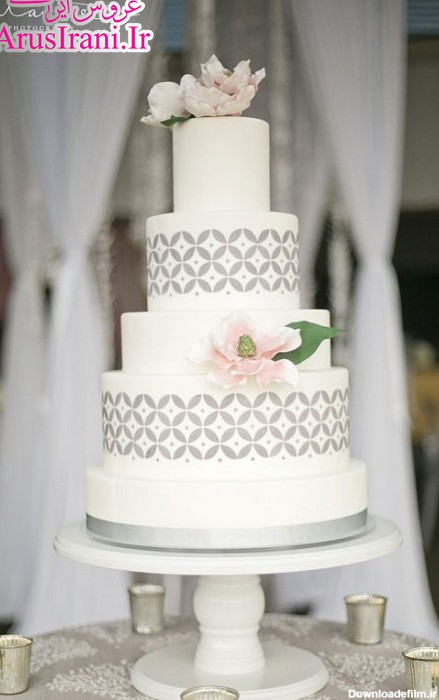 عکس کیک عروسی سفید اشکال هندسی