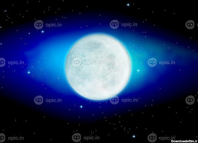 دانلود عکس ماه و فضای فوق العاده آبی عمیق رندر سه بعدی با وضوح ...