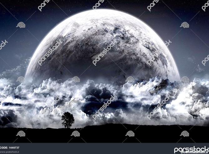 پوستر دیواری سه بعدی ماه و ابر ها 1440737