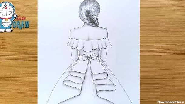 اموزش طراحی با مداد دختر با لباس زیبا 2