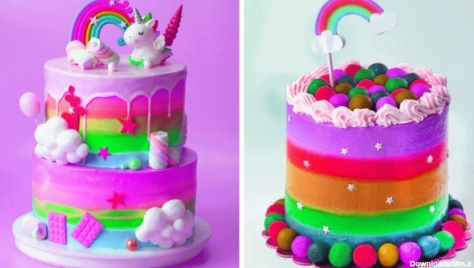 کیک آرایی و تزیین کیک رنگین کمانی