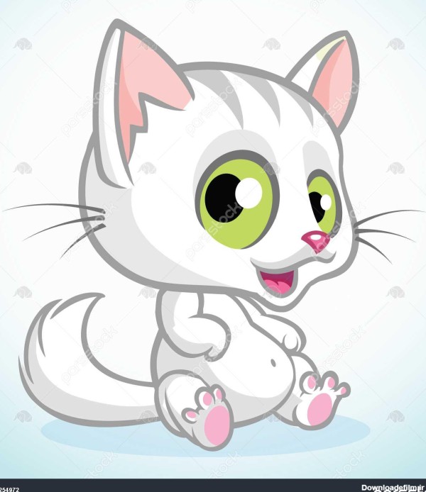 بچه گربه سفید ناز با چشمان سبز نشسته کارتون گربه ilration بردار ...