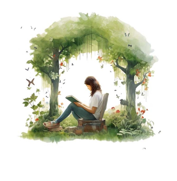 دانلود طرح دختر در حال کتاب خواندن در طبیعت
