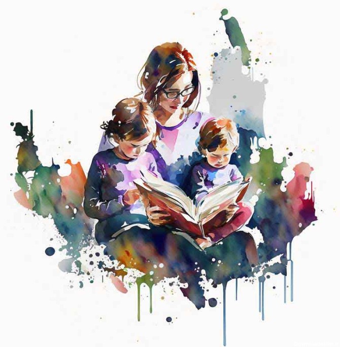 دانلود طرح مادر و دو کودک در حال کتاب خواندن