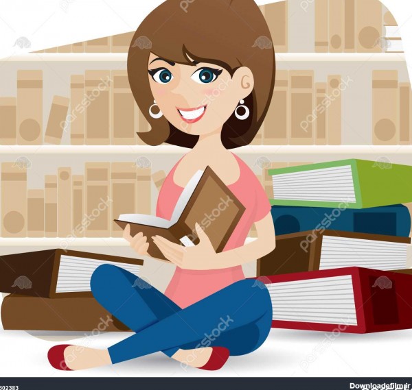 عکس کارتونی دختری که کتاب میخواند