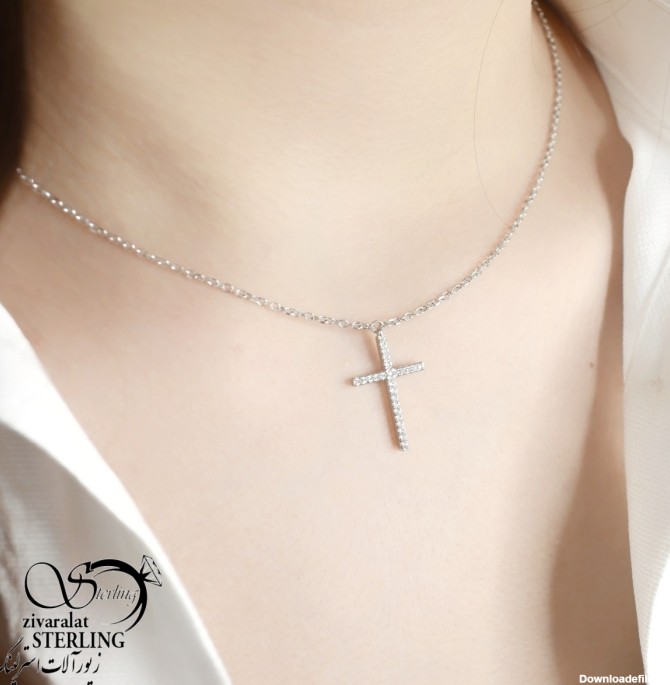 گردنبند نقره زنانه طرح صلیب کد4695