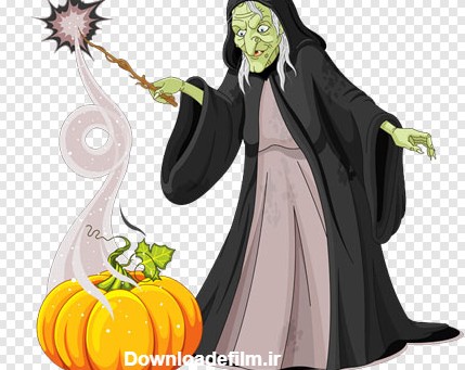 دانلود فایل png کارتونی جادوگر خبیث و کدوی هالووین