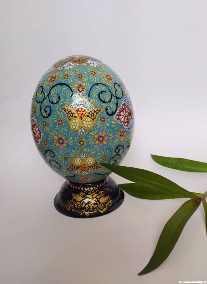 قیمت و خرید تخم شترمرغ نقاشی شده سبز آبی طرح تذهیب ::: -1 ...