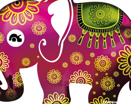 وکتور با طرح فیل نقاشی شده هندی بصورت لایه باز