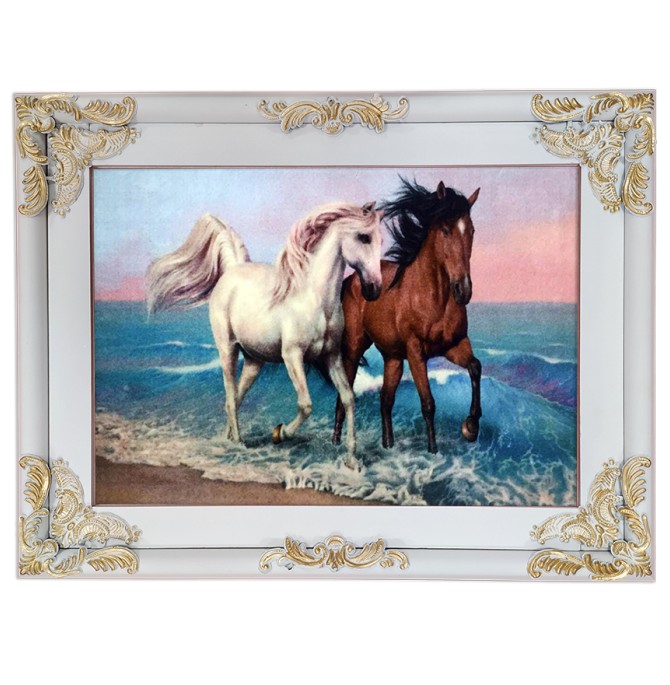تابلو فرش طرح اسب و دریا کد 09008 | قیمت تابلو فرش حیوانات