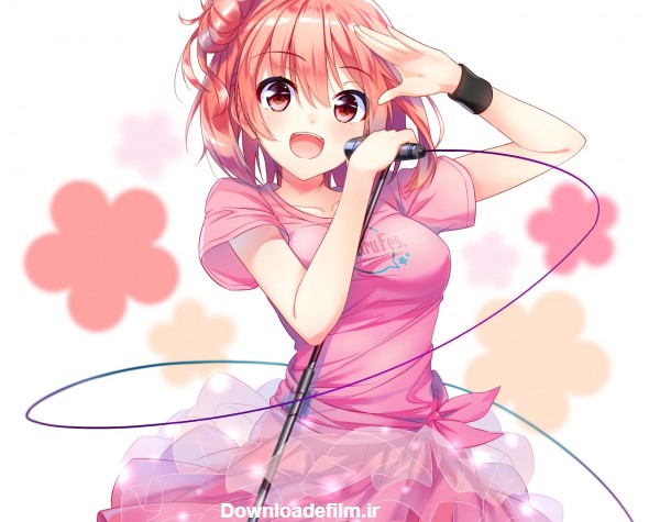 عکس فانتزی دختر کارتونی صورتی pink girl anime wallpaper