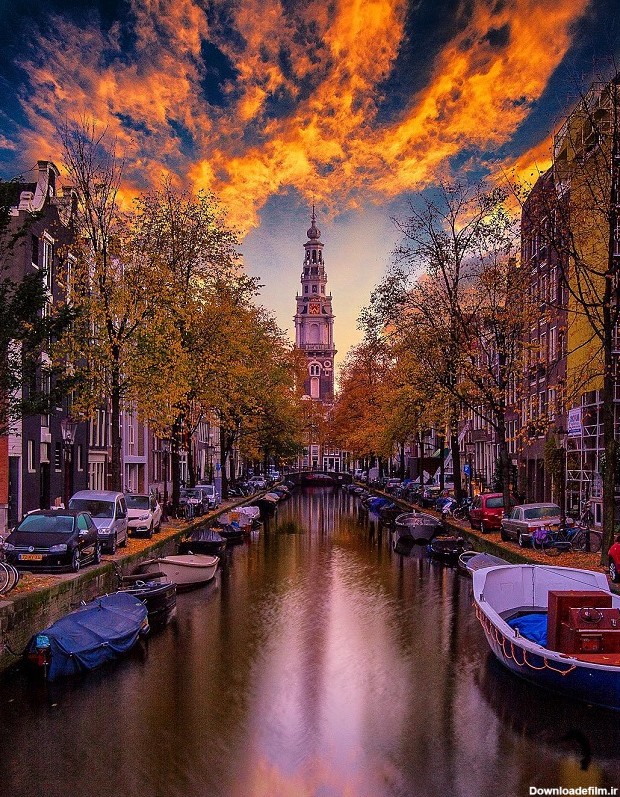 آخرین خبر | نمایی زیبا از غروب خورشید در آمستردام هلند