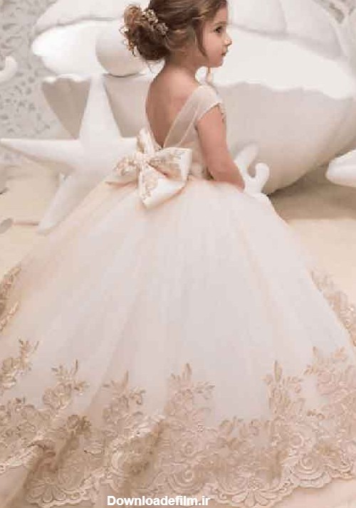 مدل لباس عروس بچه گانه پرنسسی کوتاه و پف دار و لمه شنی