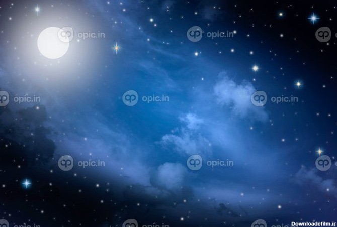 دانلود عکس آسمان پرستاره شب با ستاره ها و ماه در پس زمینه ابر | اوپیک