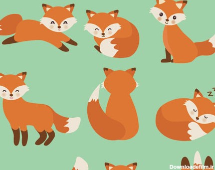 وکتور مجموعه روباه های نارنجی در شکل های مختلف
