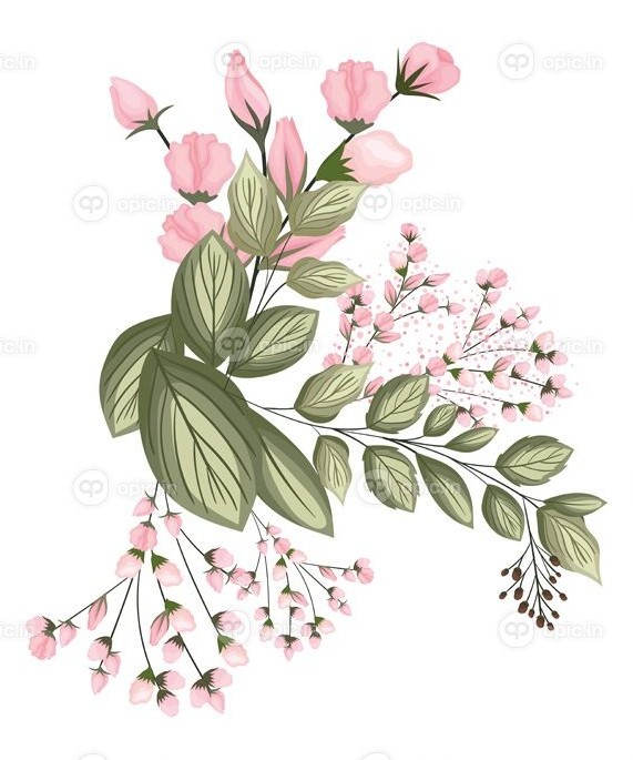 دانلود وکتور جوانه صورتی گل با برگ های دسته گل نقاشی طراحی طبیعی ...