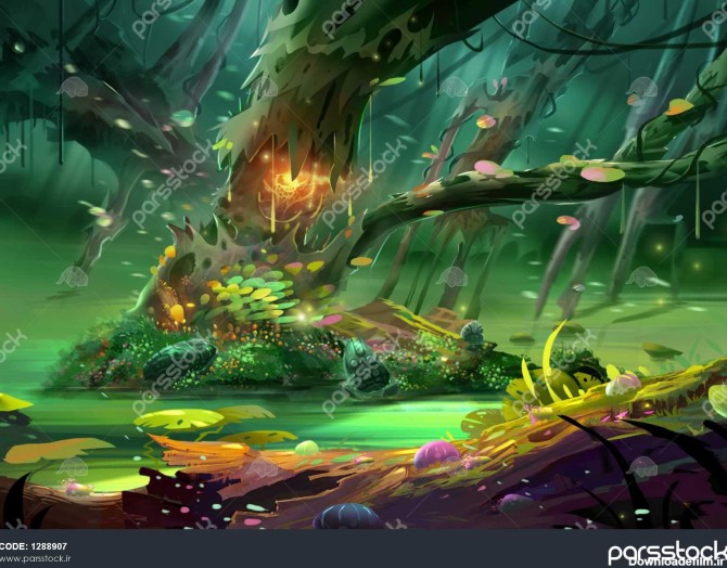 تصویر درخت جادویی در جنگل باشکوه و اسرار آمیز و ترسناک صحنه ...