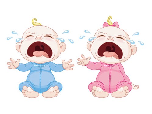 دانلود فایل لایه باز وکتور دو کاراکتر کارتونی نوزاد دختر و پسر در حال گریه کردن