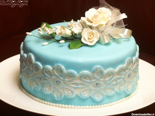 کیک تولد ساده آبی blue cake
