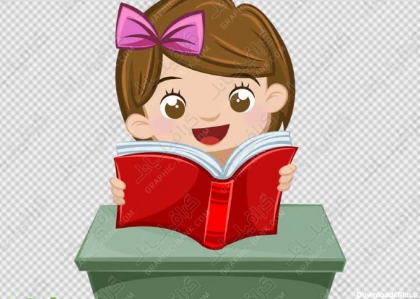 عکس دختر کارتونی در حال کتاب خواندن