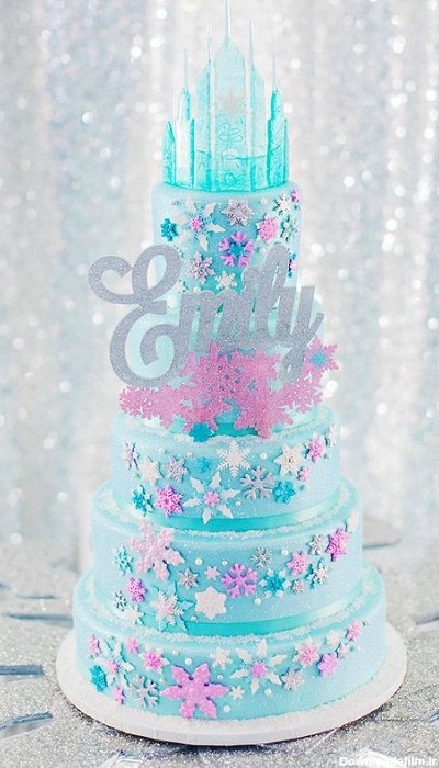 کیک تولد دخترانه آبی و بنفش