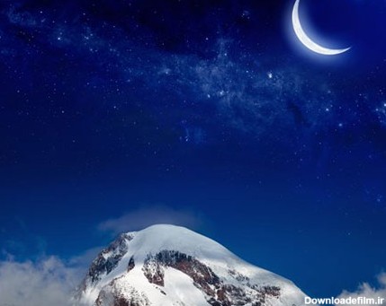 عکس با کیفیت از قله کوه در شب (شب مهتابی)