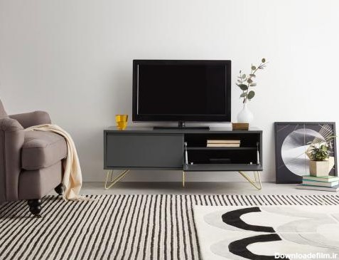 خرید میز تلویزیون پایه فلزی طلایی عرض 120 ساده و شیک مدل TF 152