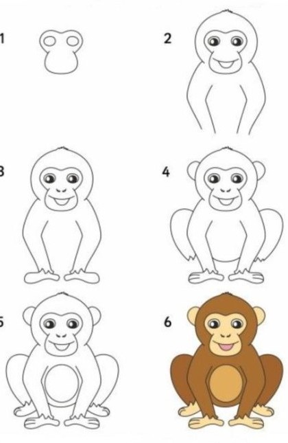 آموزش نقاشی میمون برای کودکان/ عکس ها - چشم انداز