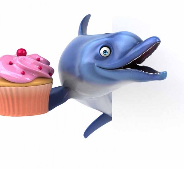 دانلود عکس باکیفیت کارتونی دلفین و کاپ کیک