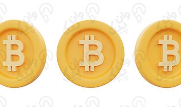 تصویر مجموعه سکه های طلایی بیت کوین ایزوله پس زمینه سفید فناوری بلاک چین ارز دیجیتال رندر سه بعدی مینیمال