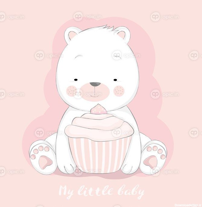 دانلود تصویر برداری وکتور کارتونی خرس ناز با کیک کوچک | اوپیک