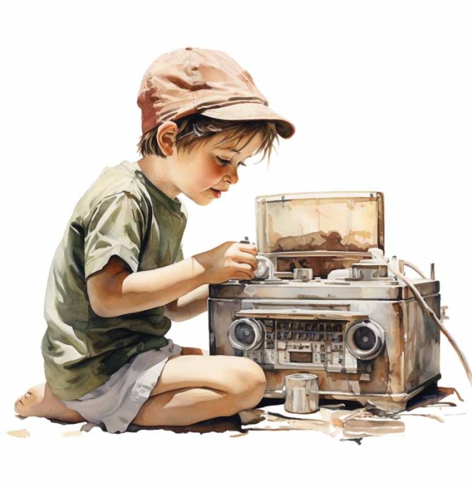 دانلود طرح پسر بچه در حال تعمیر رادیو